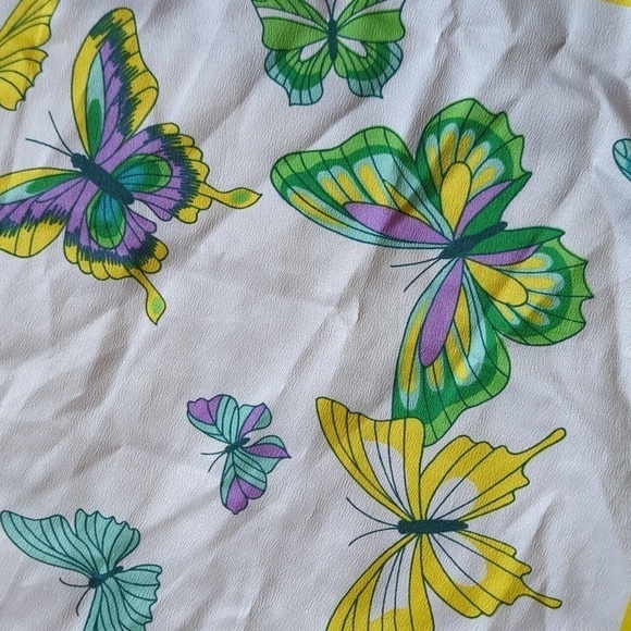Butterfly  Scarf  Green Yellow Blue Fairy Core Square Spring Summer - Picture 1 of 6